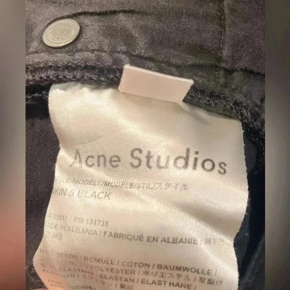 Acne studios black 5 pocket “skin 5” skinny cotton stretch  denim jean 30 - Picture 3 of 5